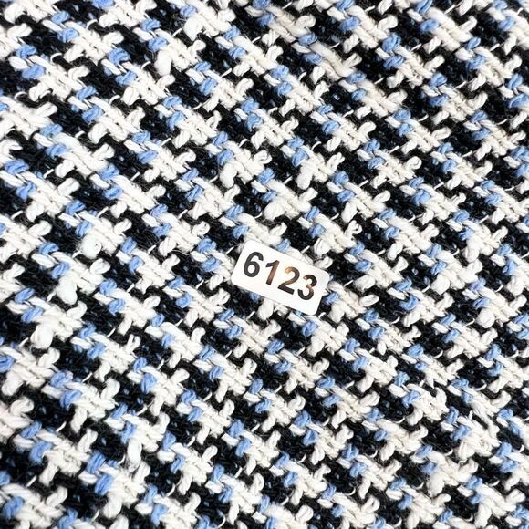 Zara Jacket Women's Medium Blue & White Button Down Houndstooth Raw Hemline - Picture 9 of 9